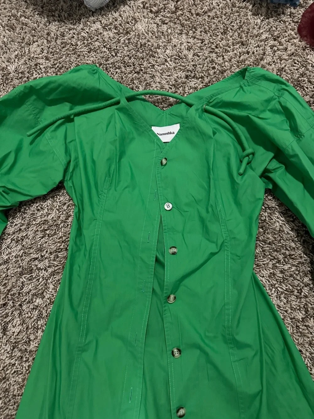 Nanushka Bright Green Button-Front Dress - Picture 3 of 4